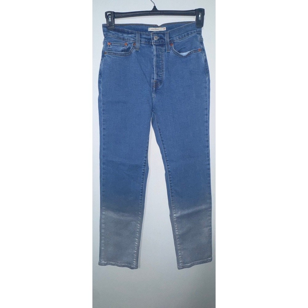 Levi's Wedgie omens 28 Straight Jeans W Button Fly High Rise Stretch Blue Denim